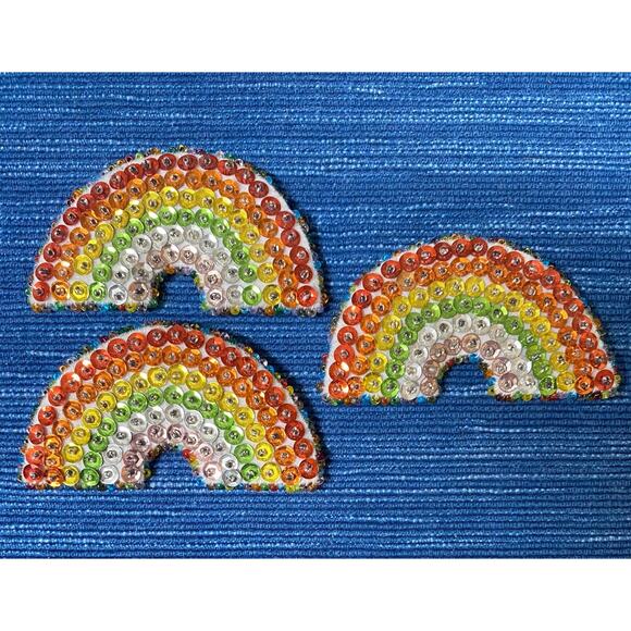 Vtg Cute Handmade Rainbow Pin Lot of 3 Homemade Crafts Sequins Beaded 3" 34B - Picture 1 of 2